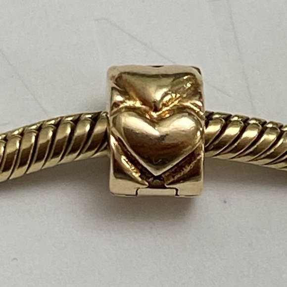 New (2) Pandora 14k Yellow Gold Heart Clip Charm - 750243 (set of 2) plus GIFT - Picture 4 of 7